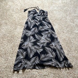 White House Black Market Black Tropical Leaf Halter Maxi Dress